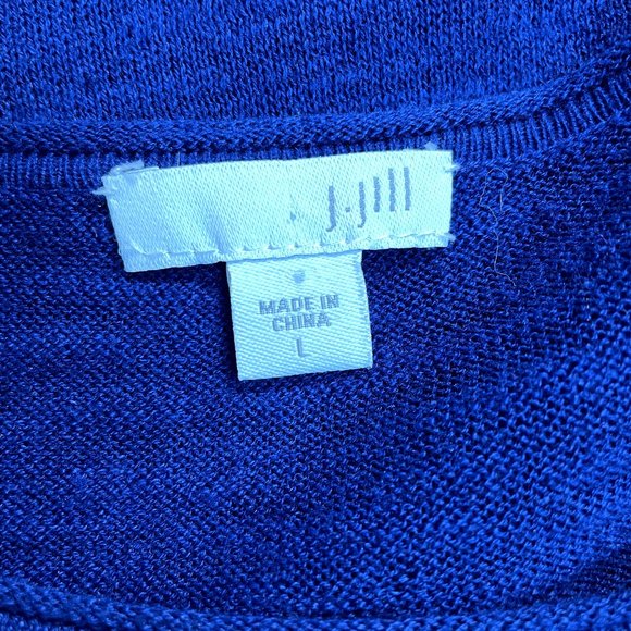 J Jill Sweater Womens Large Navy Blue Linen Cotton Scoop Neck Pocket Lightweight - Picture 8 of 10
